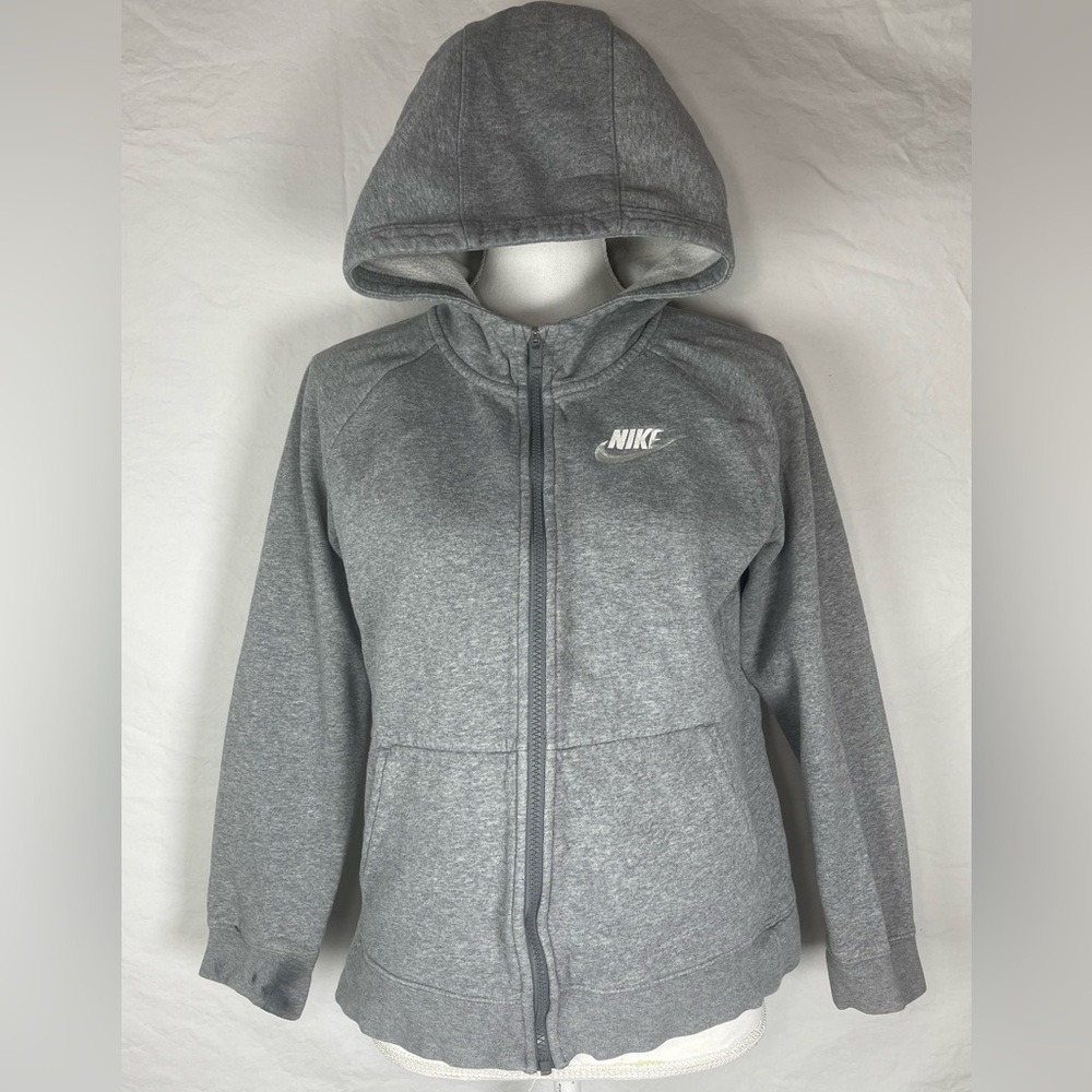 Nike-Gray-Hooded Sweatshirt-Childs XL-Zip Up